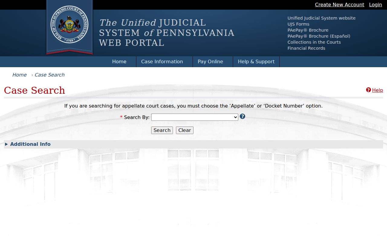 Upper Merion Township resident lookup Pennsylvania UJS case-search interface