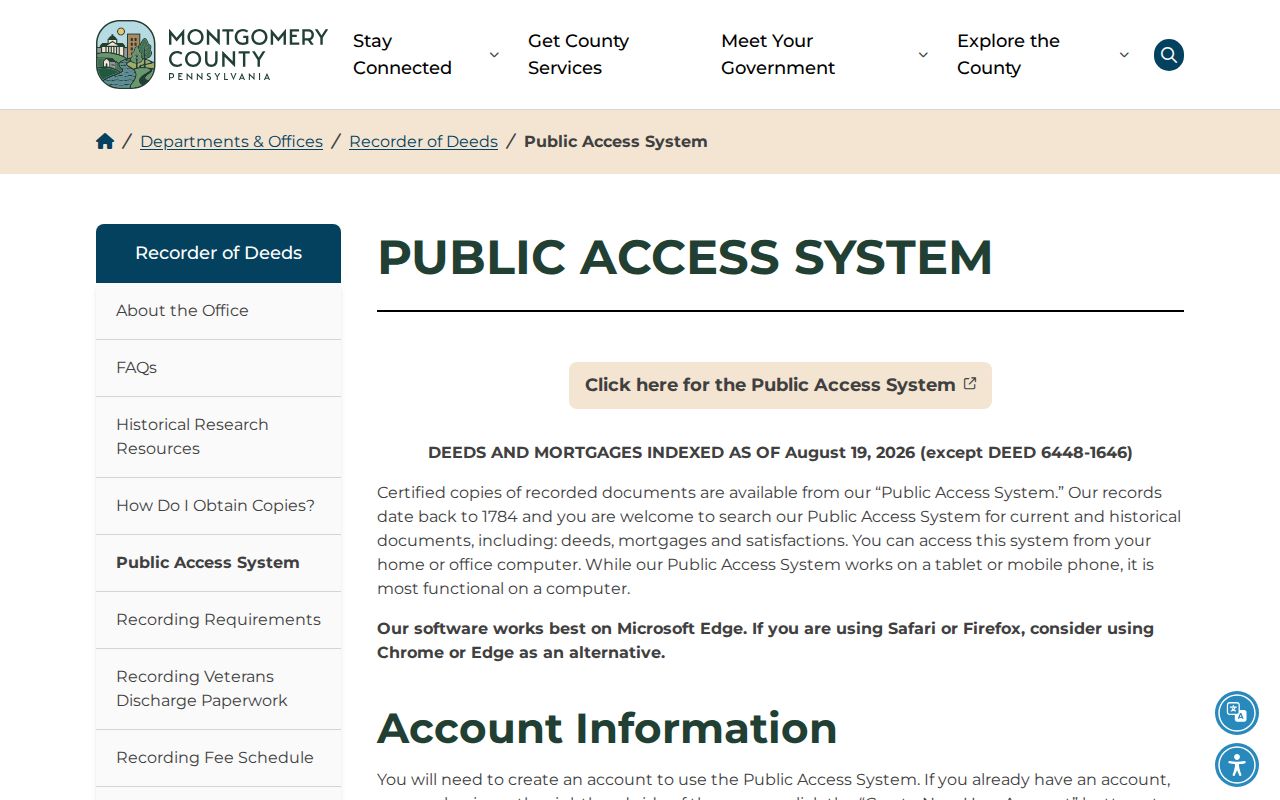 Upper Merion Township residents directory Recorder of Deeds public access system