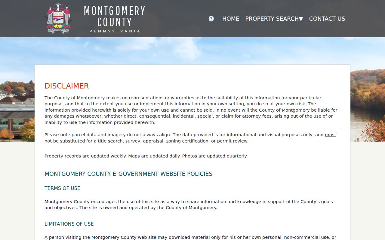 Upper Merion Township street directory property address search screen